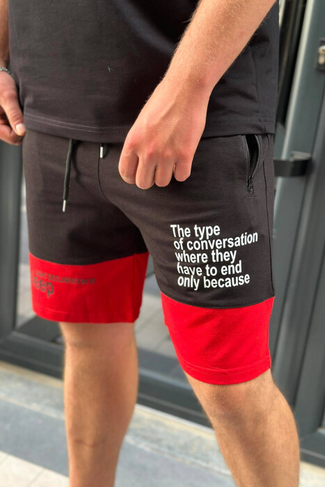 TWO COLOR FRONT WRITTING MEN SHORTS BLACK-RED/ZEKU 