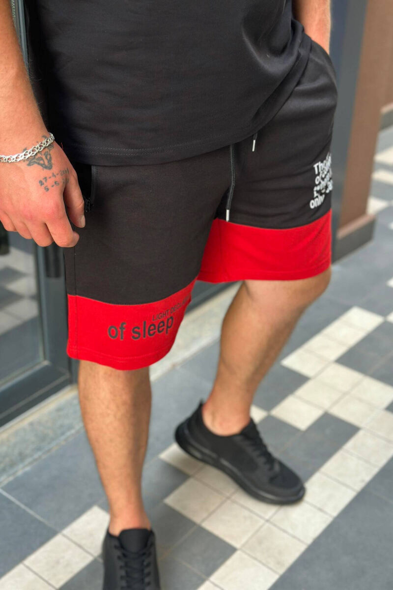 TWO COLOR FRONT WRITTING MEN SHORTS BLACK-RED/ZEKU - 2