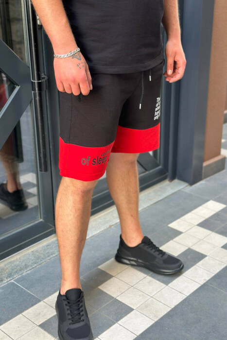TWO COLOR FRONT WRITTING MEN SHORTS BLACK-RED/ZEKU - 3
