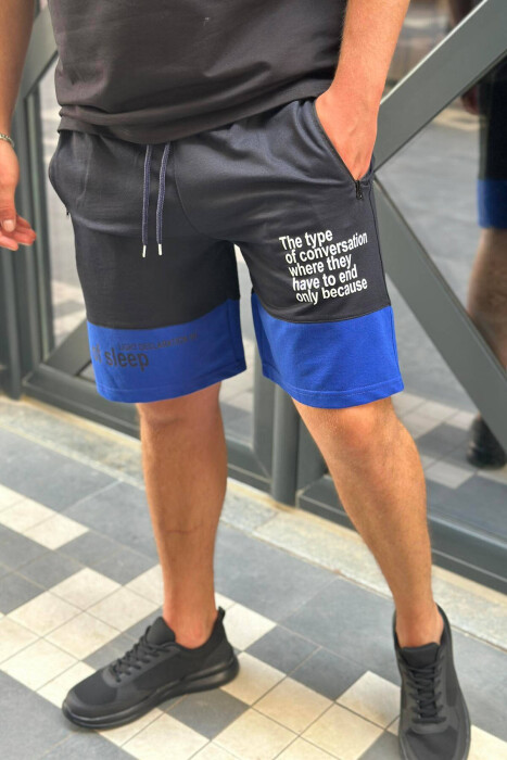 TWO COLOR FRONT WRITTING MEN SHORTS DARK BLUE+BLUE/BLU ERRET+BLU 