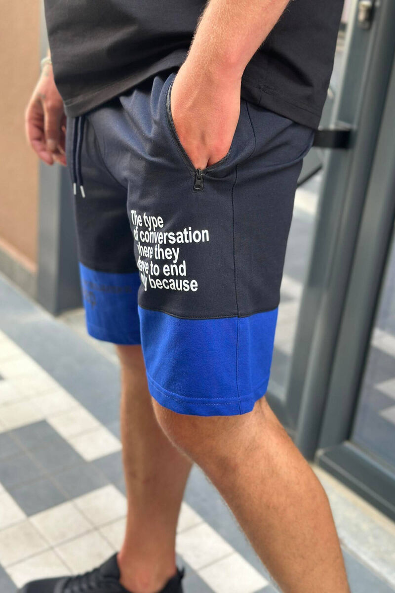TWO COLOR FRONT WRITTING MEN SHORTS DARK BLUE+BLUE/BLU ERRET+BLU - 2