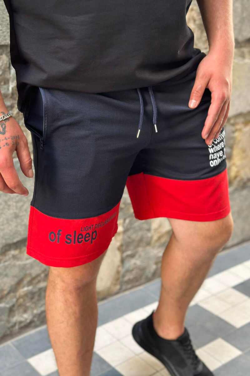 TWO COLOR FRONT WRITTING MEN SHORTS DARK BLUE+RED/BEE+KU - 1