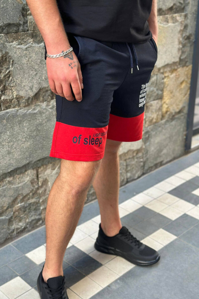 TWO COLOR FRONT WRITTING MEN SHORTS DARK BLUE+RED/BEE+KU - 2
