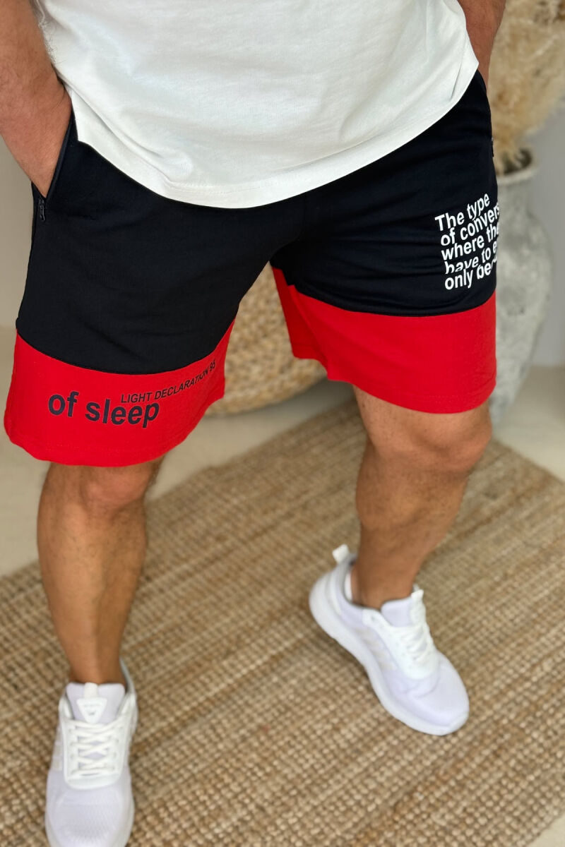 TWO COLOR FRONT WRITTING MEN SHORTS DARK BLUE+RED/BEE+KU - 2
