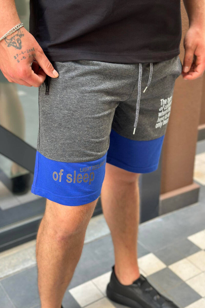TWO COLOR FRONT WRITTING MEN SHORTS DARK GREY+BLUE/GEEBL - 3