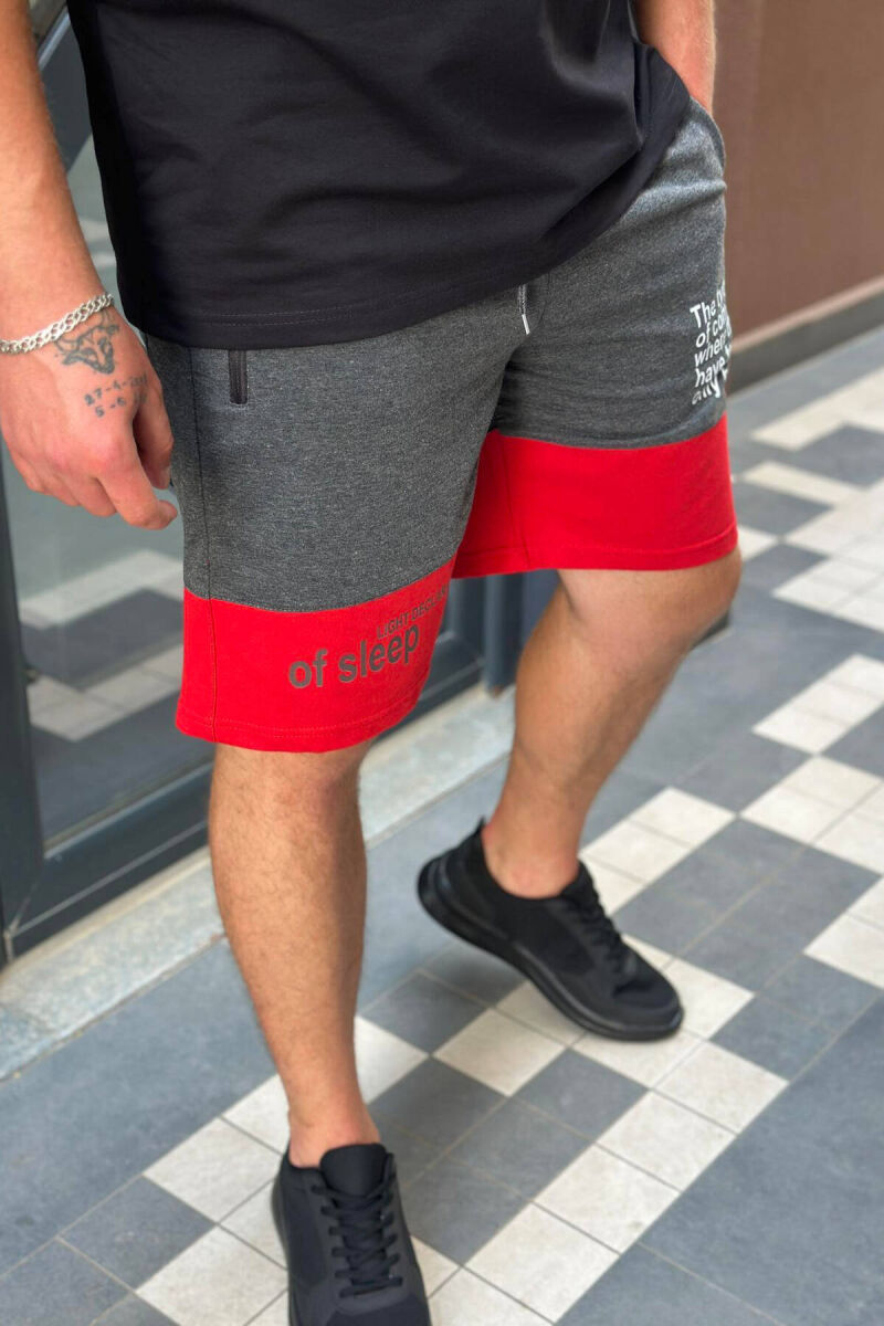 TWO COLOR FRONT WRITTING MEN SHORTS DARK GREY+RED/GEEKU - 2