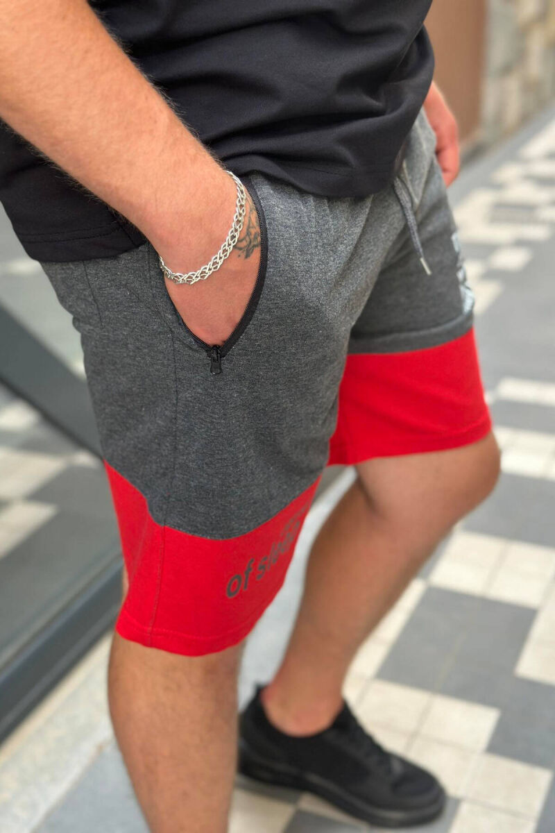 TWO COLOR FRONT WRITTING MEN SHORTS DARK GREY+RED/GEEKU - 3