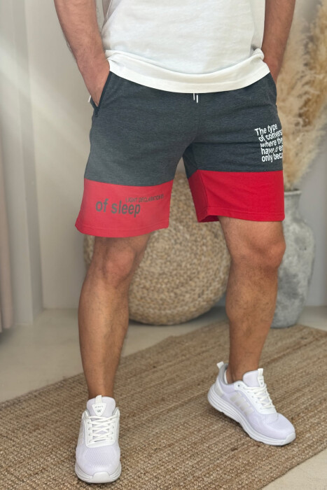 TWO COLOR FRONT WRITTING MEN SHORTS DARK GREY+RED/GEEKU - 2