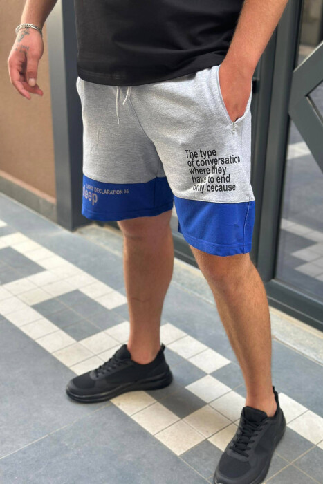 TWO COLOR FRONT WRITTING MEN SHORTS GREY-BLUE/ GRBL 