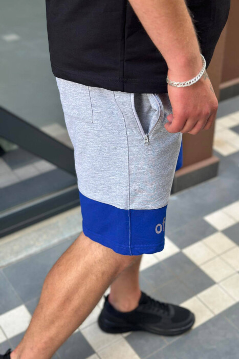 TWO COLOR FRONT WRITTING MEN SHORTS GREY-BLUE/ GRBL - 2