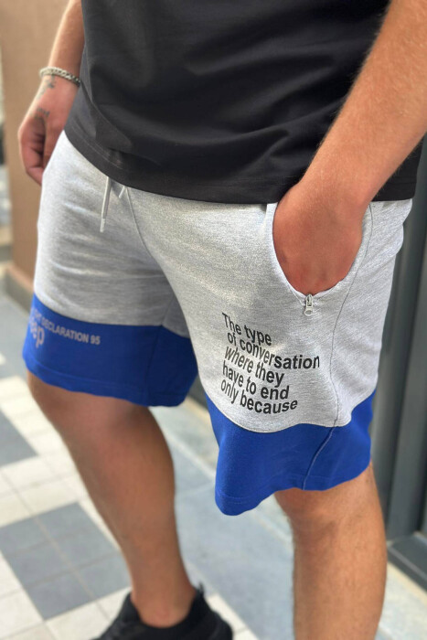 TWO COLOR FRONT WRITTING MEN SHORTS GREY-BLUE/ GRBL - 3