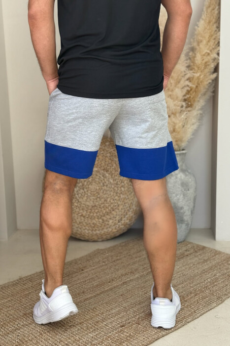 TWO COLOR FRONT WRITTING MEN SHORTS GREY-BLUE/ GRBL - 3