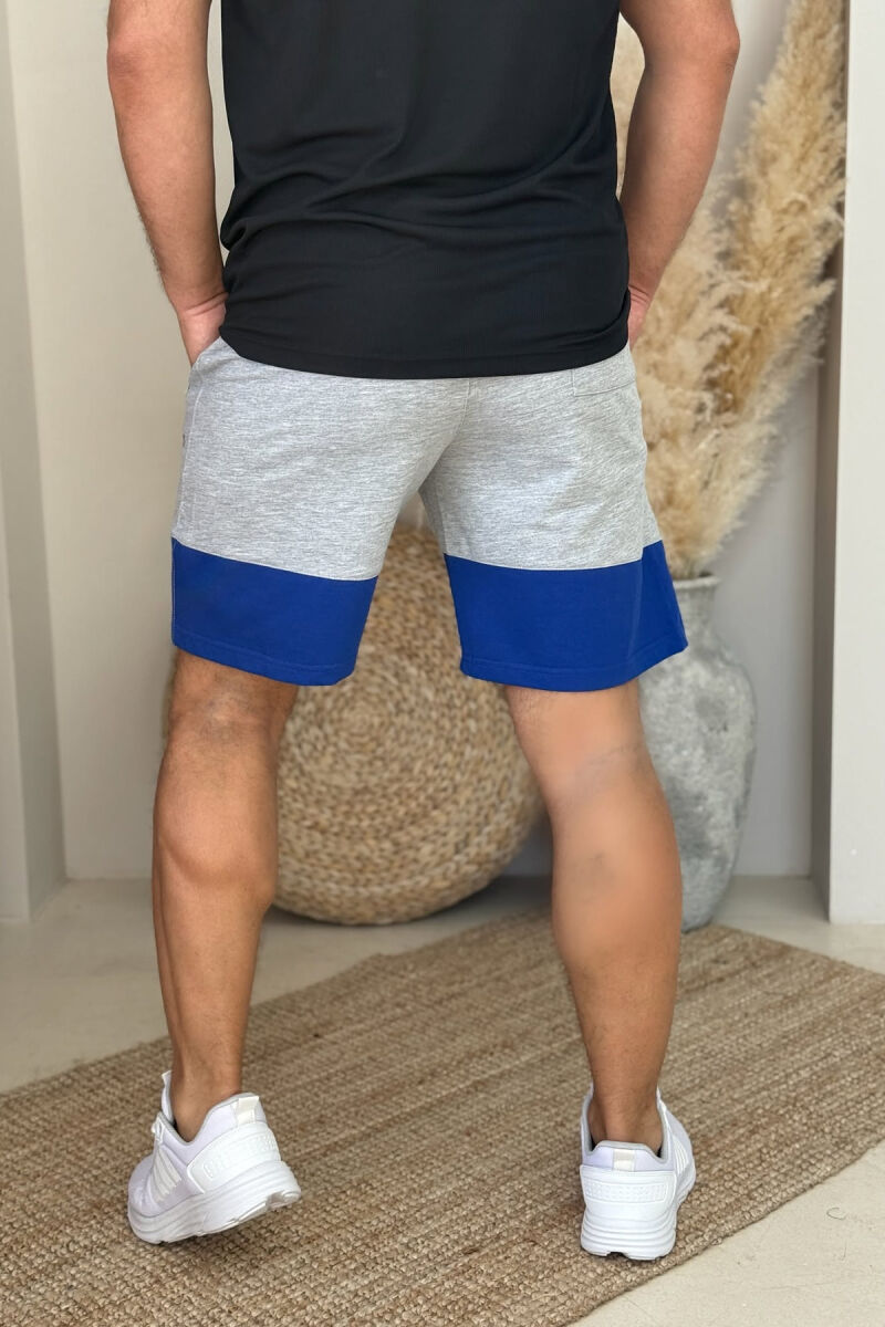 TWO COLOR FRONT WRITTING MEN SHORTS GREY-BLUE/ GRBL - 3