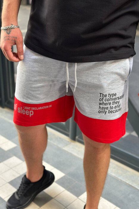 TWO COLOR FRONT WRITTING MEN SHORTS GREY-RED/GRKU 