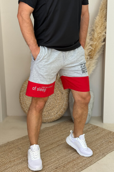 TWO COLOR FRONT WRITTING MEN SHORTS GREY-RED/GRKU 