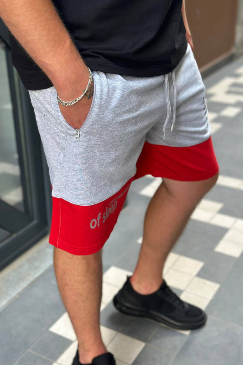 TWO COLOR FRONT WRITTING MEN SHORTS GREY-RED/GRKU - 2
