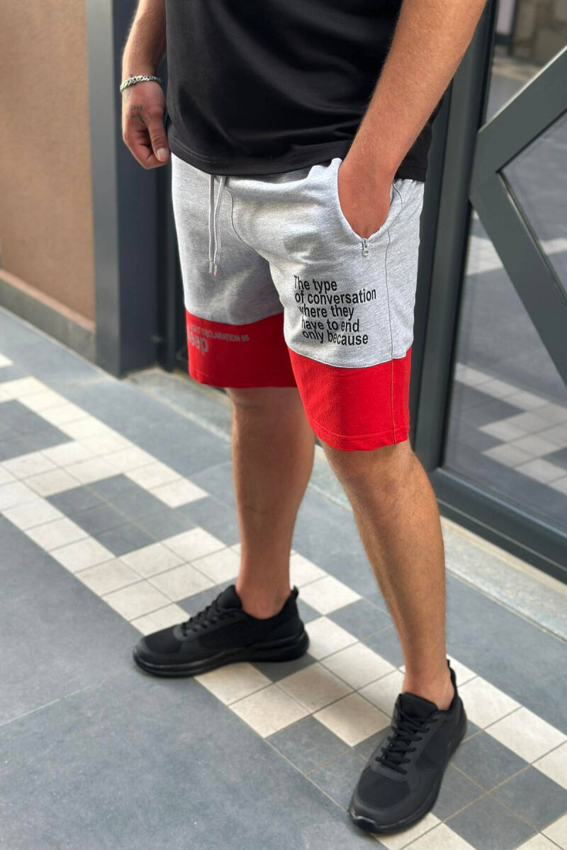 TWO COLOR FRONT WRITTING MEN SHORTS GREY-RED/GRKU - 3