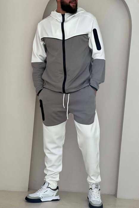 TWO COLOR JACKET+SWEATPANTS MEN SET GREY-WHITE/GRBA - 3