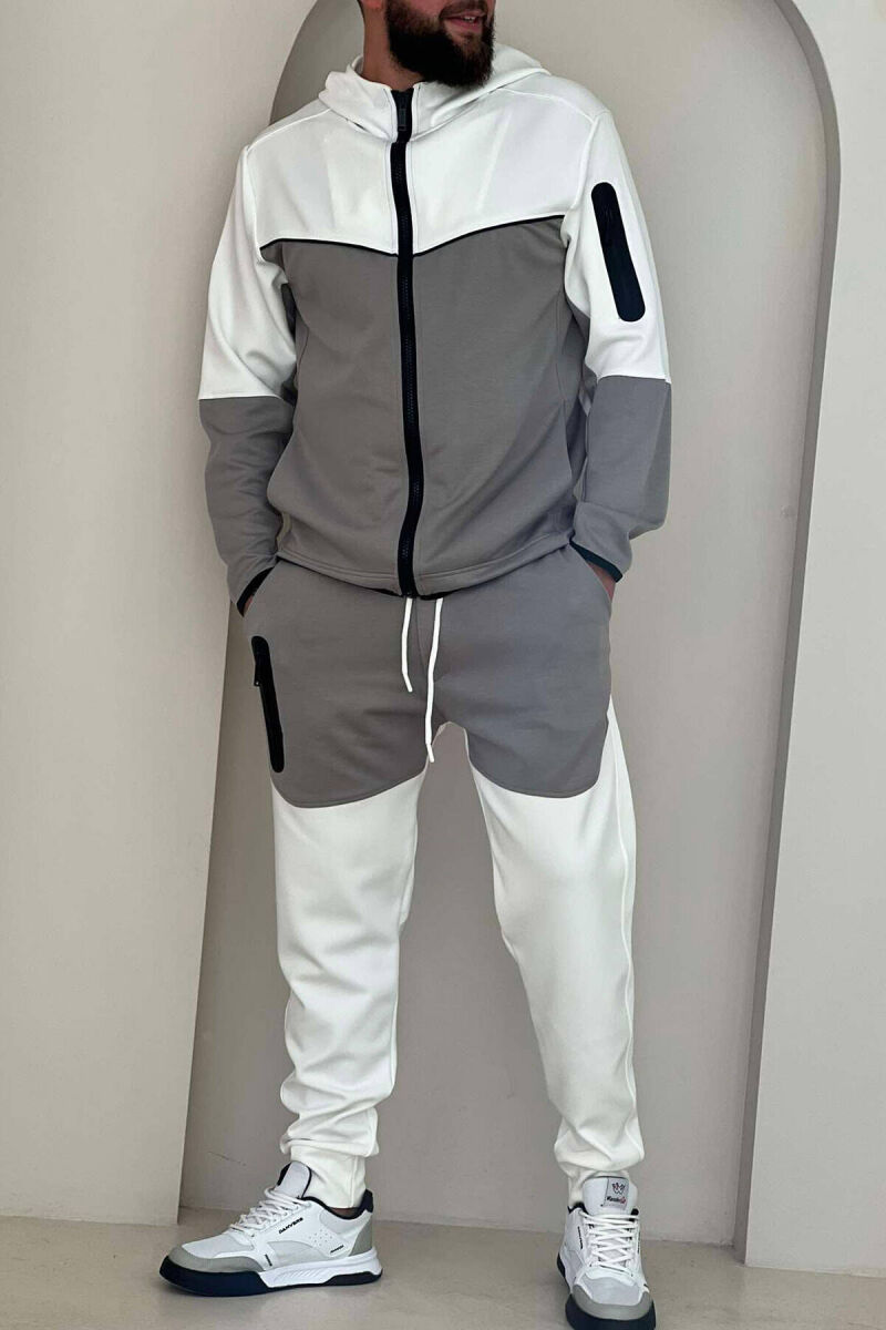 TWO COLOR JACKET+SWEATPANTS MEN SET GREY-WHITE/GRBA - 3