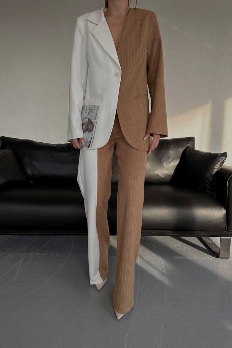 TWO COLOR JACKET+TROUSERS WOMEN SET WHITE-BROWN/BAKA - 3