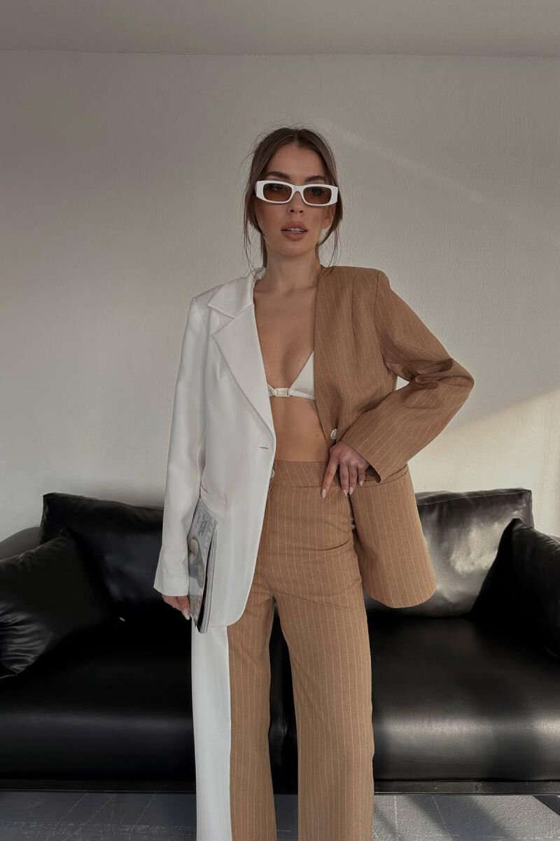 TWO COLOR JACKET+TROUSERS WOMEN SET WHITE-BROWN/BAKA - 4