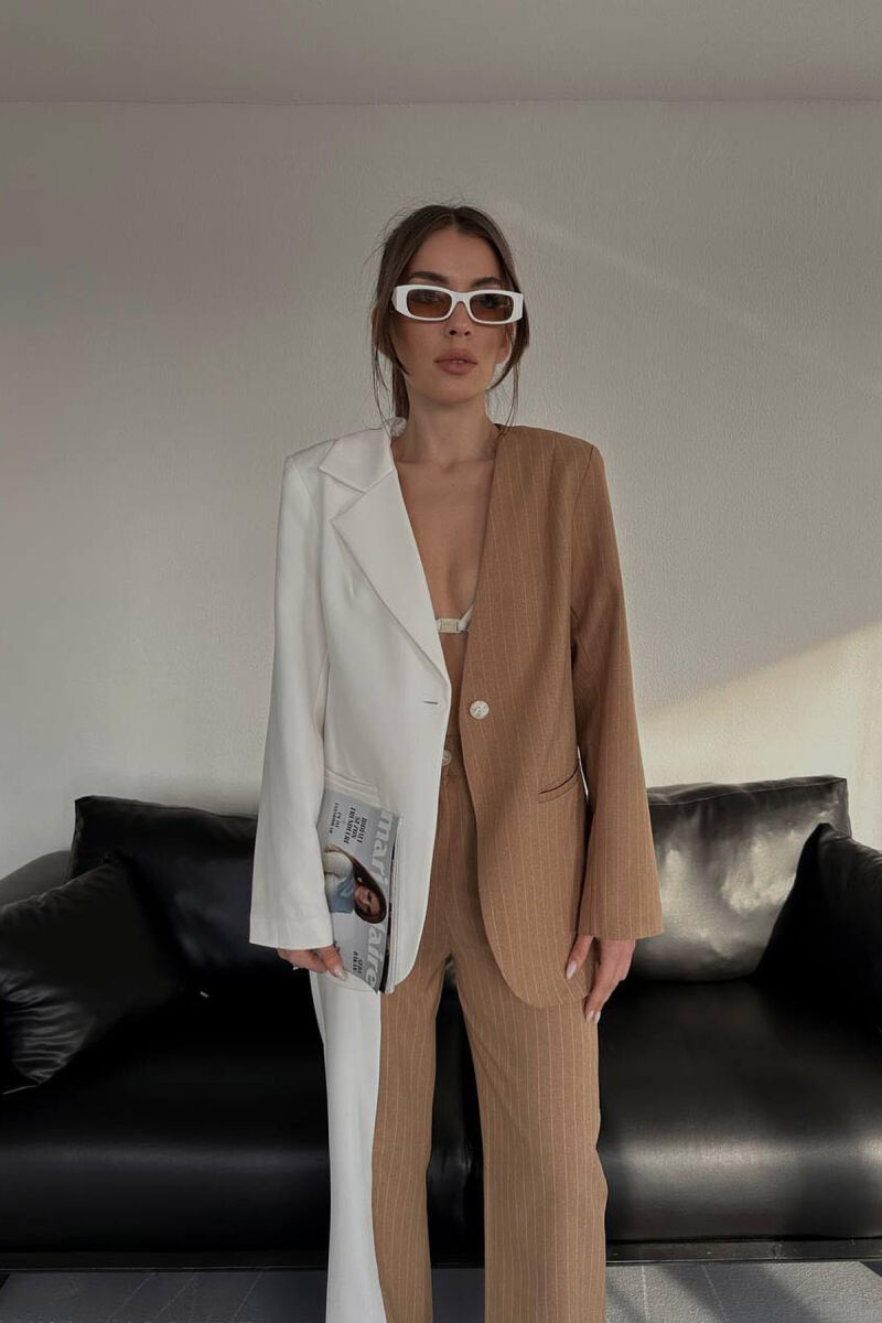 TWO COLOR JACKET+TROUSERS WOMEN SET WHITE-BROWN/BAKA - 6