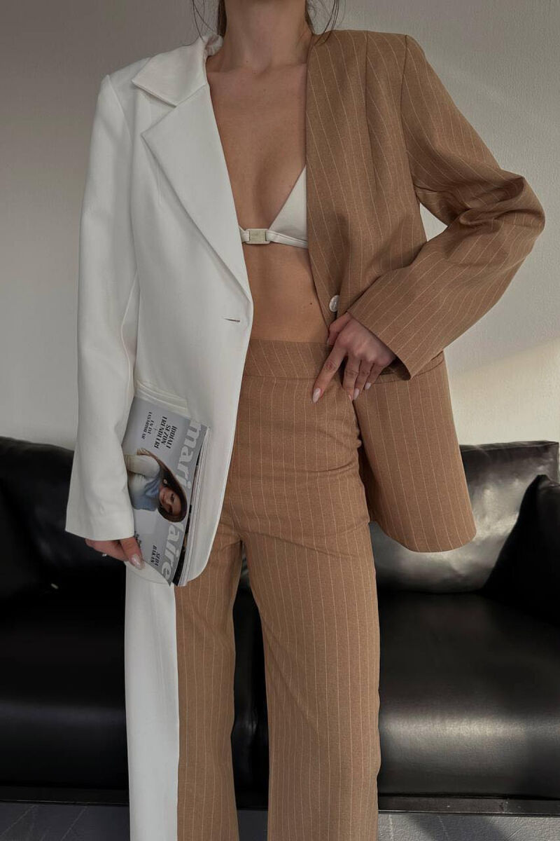 TWO COLOR JACKET+TROUSERS WOMEN SET WHITE-BROWN/BAKA - 7