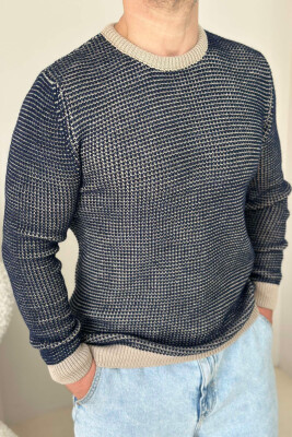 TWO COLOR MEN SWEATER CREAM-BLUE/KREM-BLU 