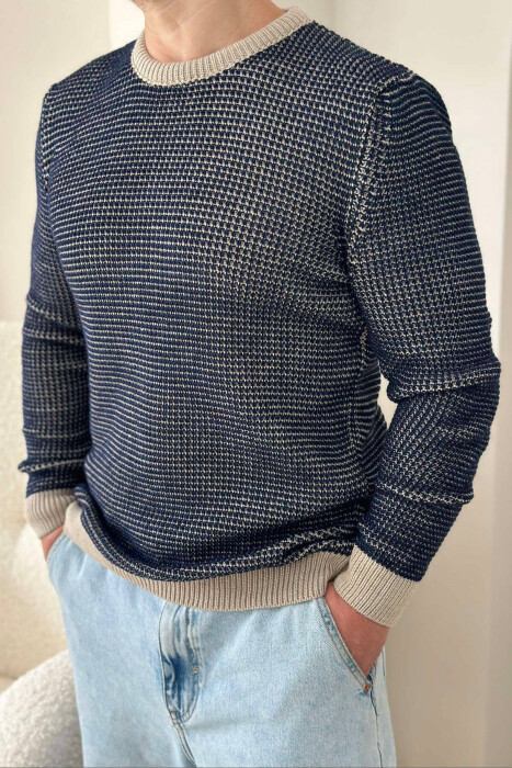TWO COLOR MEN SWEATER CREAM-BLUE/KREM-BLU - 2