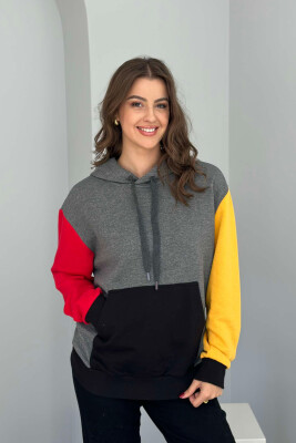 TWO COLOR SLEEVE WOMEN HOODIE DARK GREY/GEE 