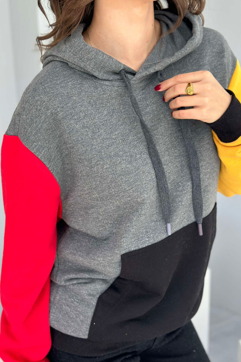 TWO COLOR SLEEVE WOMEN HOODIE DARK GREY/GEE - 3