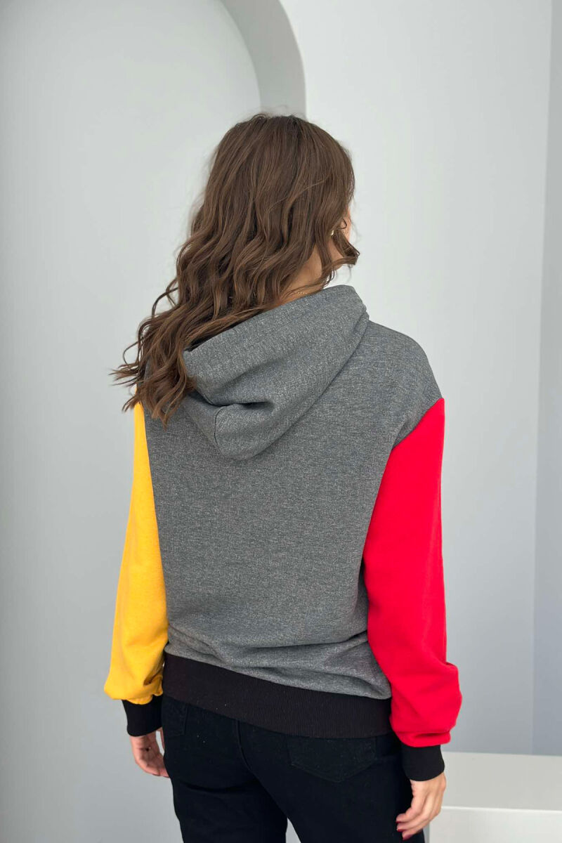 TWO COLOR SLEEVE WOMEN HOODIE DARK GREY/GEE - 4