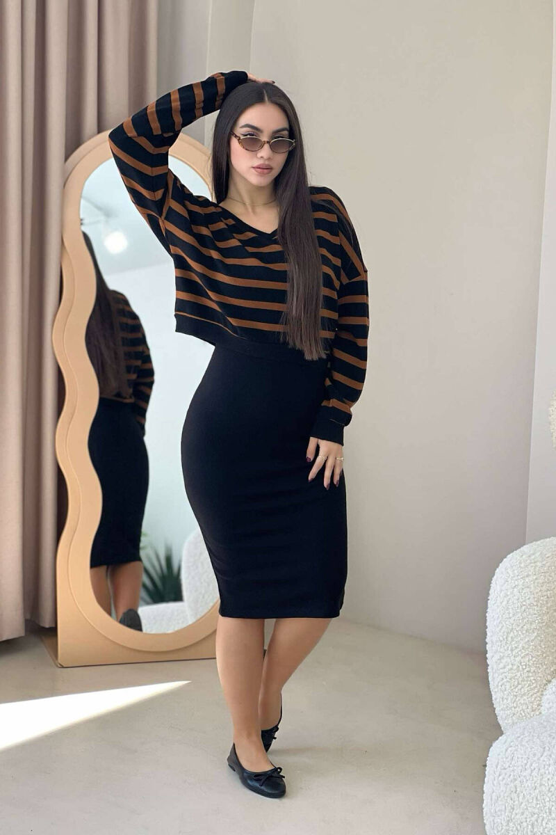TWO COLOR SWEATER+ DRESS BLACK-BROWN/ZEKA - 1