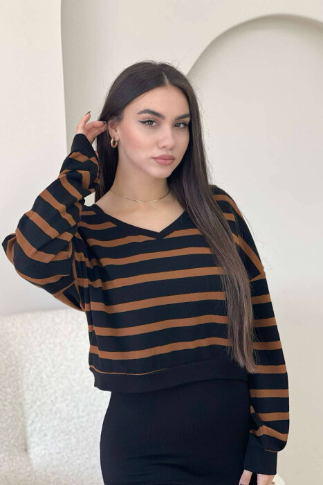 TWO COLOR SWEATER+ DRESS BLACK-BROWN/ZEKA - 3