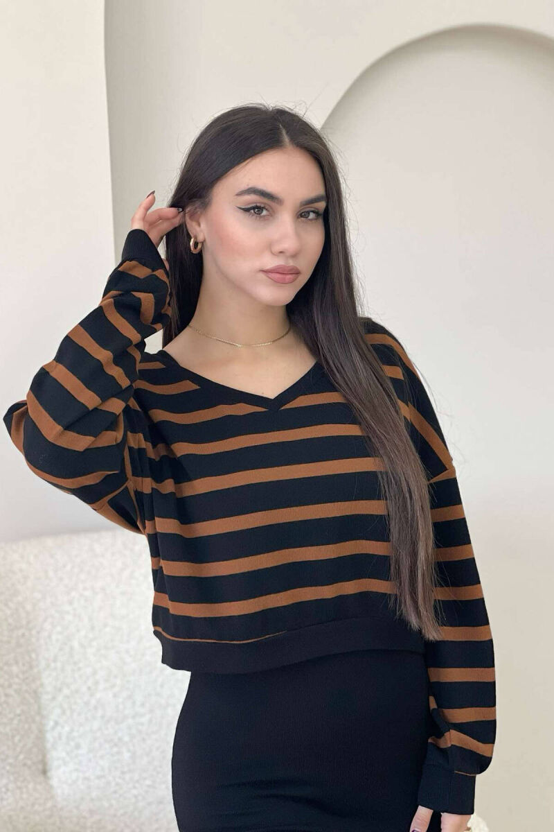TWO COLOR SWEATER+ DRESS BLACK-BROWN/ZEKA - 3