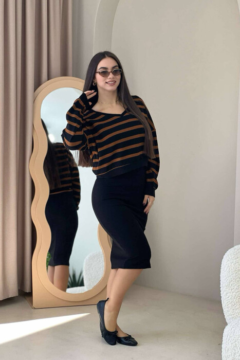TWO COLOR SWEATER+ DRESS BLACK-BROWN/ZEKA - 4