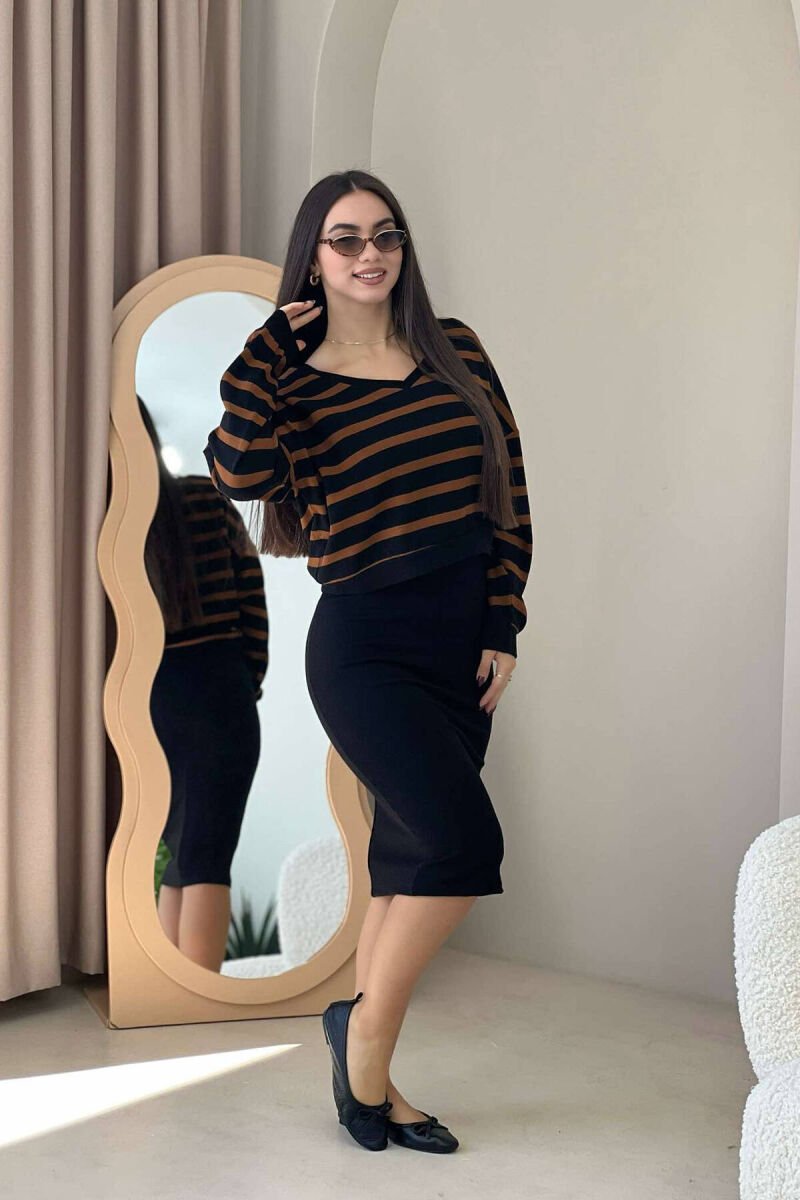 TWO COLOR SWEATER+ DRESS BLACK-BROWN/ZEKA - 4