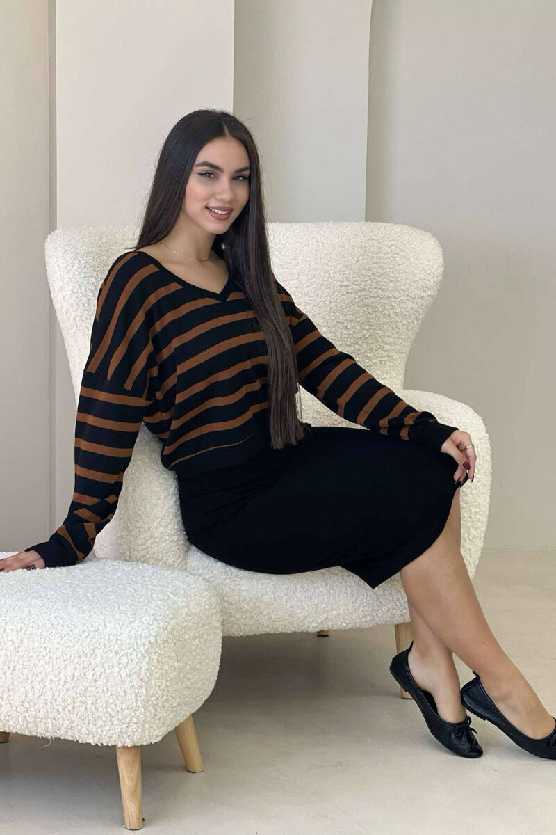 TWO COLOR SWEATER+ DRESS BLACK-BROWN/ZEKA - 5