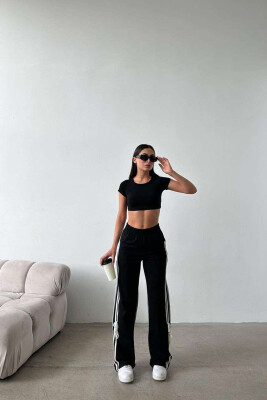 TWO COLOR & TWO LINES WOMAN SWEATPANTS BLACK/ E ZEZE 