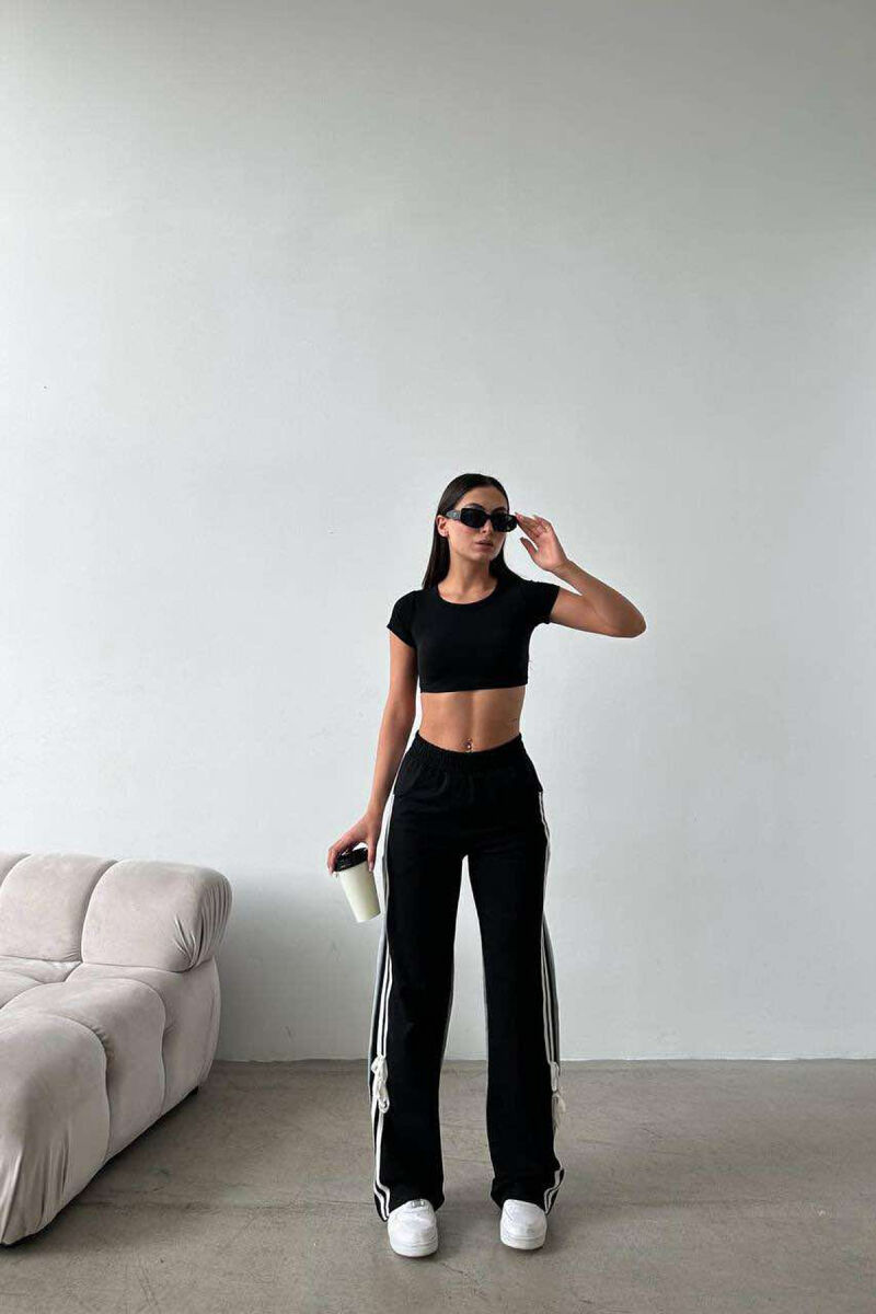 TWO COLOR & TWO LINES WOMAN SWEATPANTS BLACK/ E ZEZE - 1