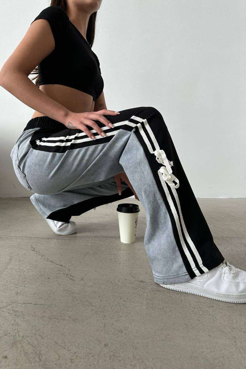 TWO COLOR & TWO LINES WOMAN SWEATPANTS BLACK/ E ZEZE - 4