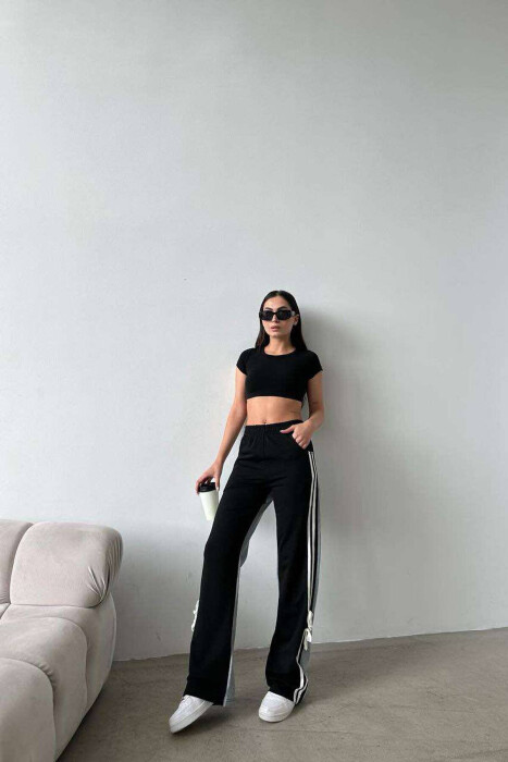 TWO COLOR & TWO LINES WOMAN SWEATPANTS BLACK/ E ZEZE - 6