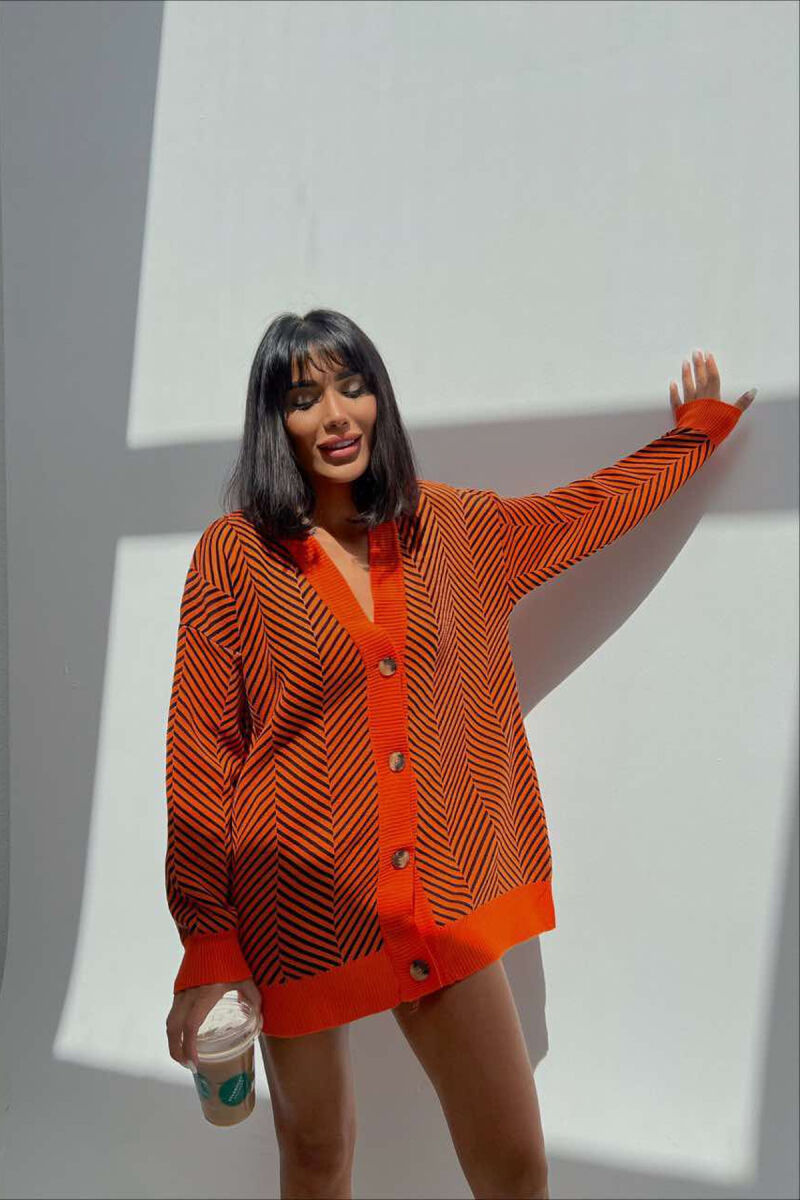 TWO COLOR WOMAN CARDIGAN ORANGE/PORTOKALLI - 1