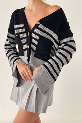 TWO COLORS BUTTONS WOMAN CARDIGAN BLACK-GREY/ZEGR 