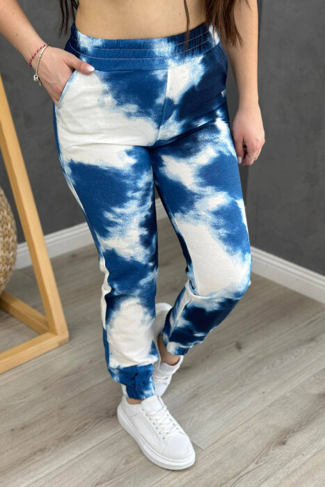 TWO COLORS COTTON WOMAN SWEATPANTS DARK BLUE/BEE 