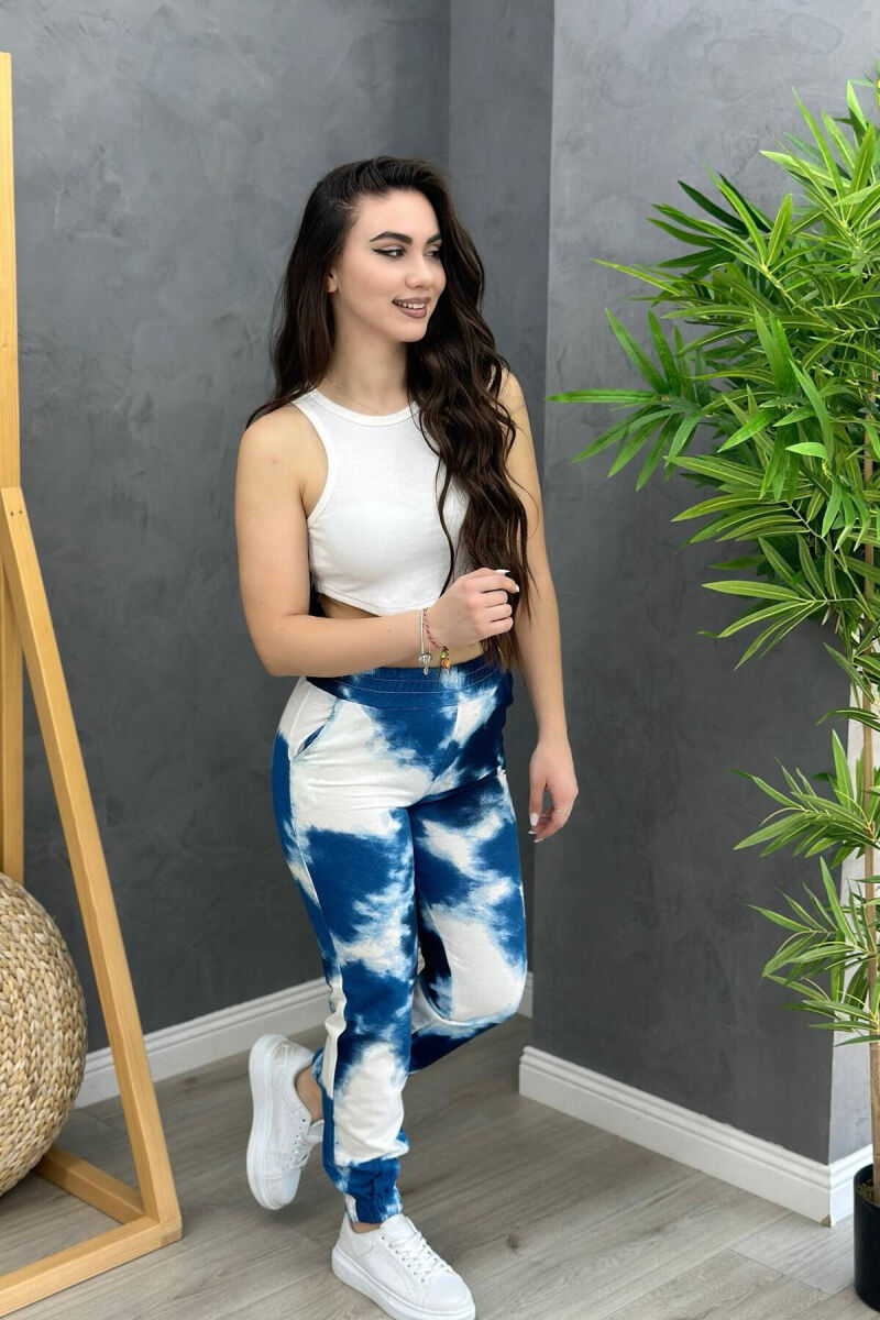 TWO COLORS COTTON WOMAN SWEATPANTS DARK BLUE/BEE - 4