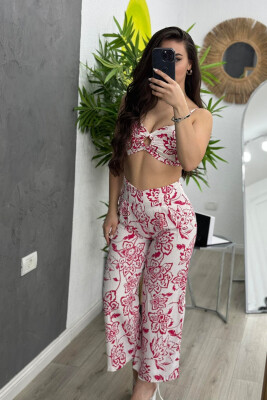 TWO COLORS CROP+TREOSERS WOMAN SET FUCHSIA/CIKLAMI 