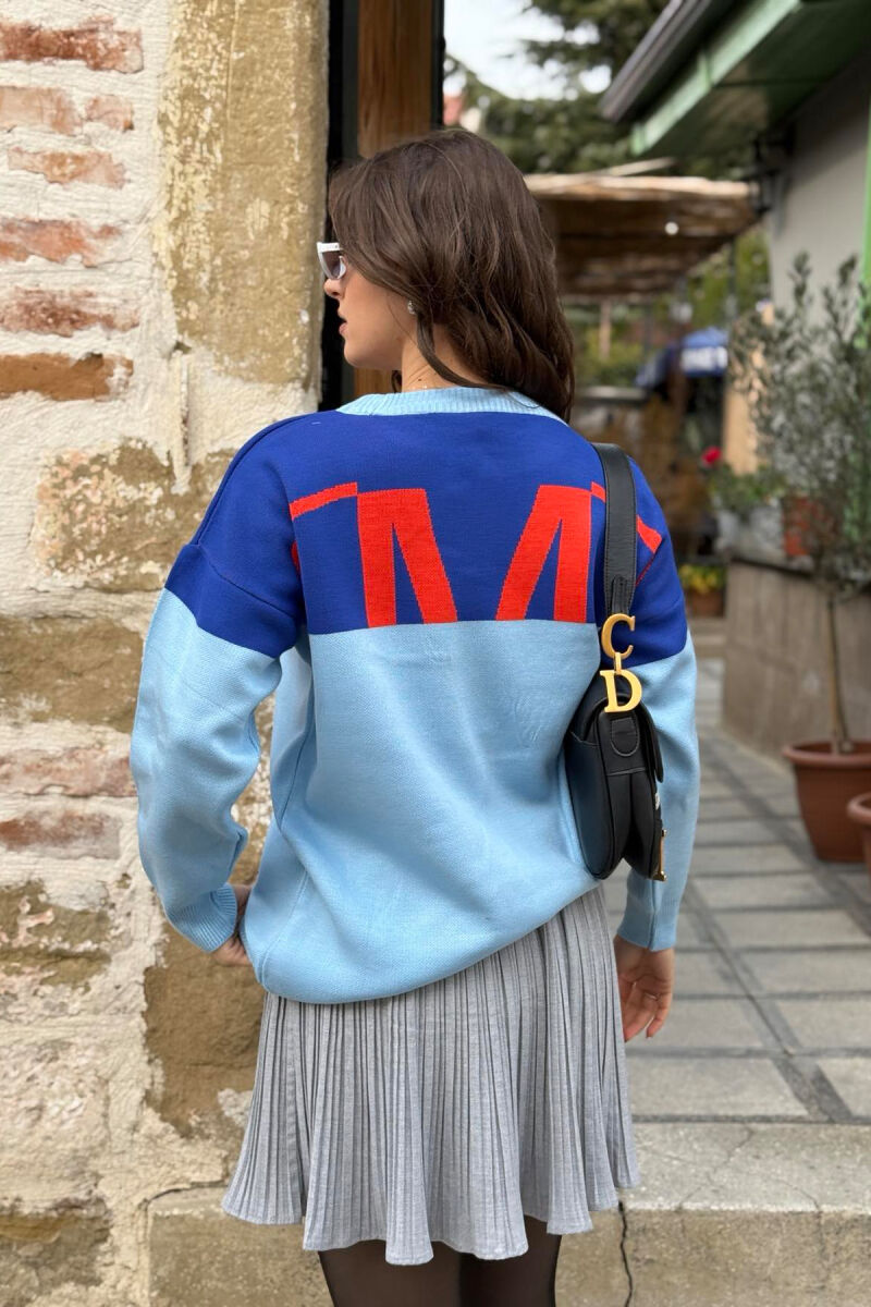 TWO COLORS FONTS WOMAN SWEATER BLUE/BLU - 3