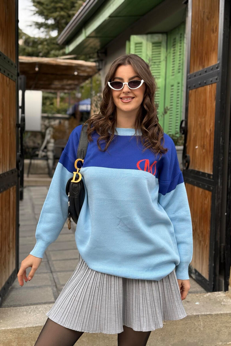 TWO COLORS FONTS WOMAN SWEATER BLUE/BLU - 4