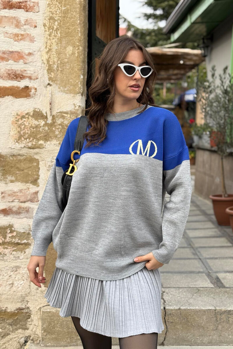 TWO COLORS FONTS WOMAN SWEATER GREY-BLUEBLGR - 2